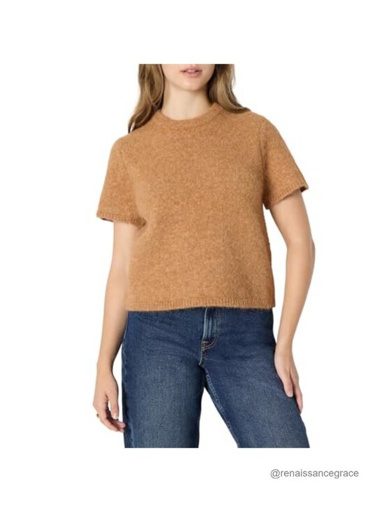 Sweaters - Relaxed Fit Faux Mohair Short Sleeve Sweater Top